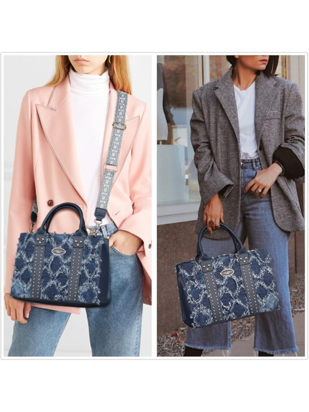 Women's Denim Blue Wallet Set Top Handle Satchel Shoulder 3pcs Hobo Handbag - Picture 2 of 6